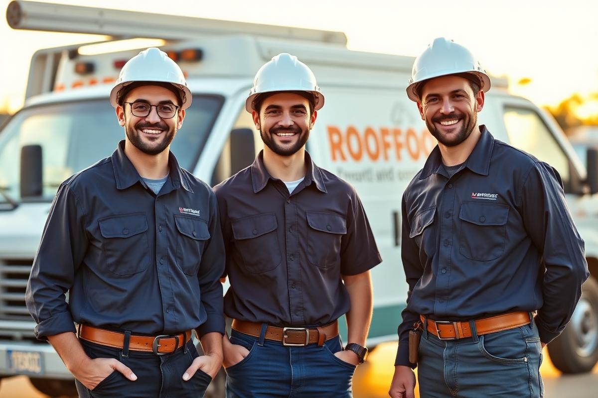 Vanguard Roofing crew in front of company truck